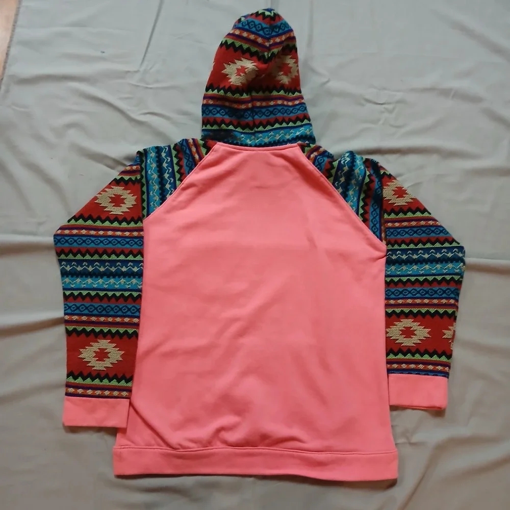 Blue Footed Design Hoodie Womens M Hot Pink Neon Aztec Mayan Native - Picture 9 of 13